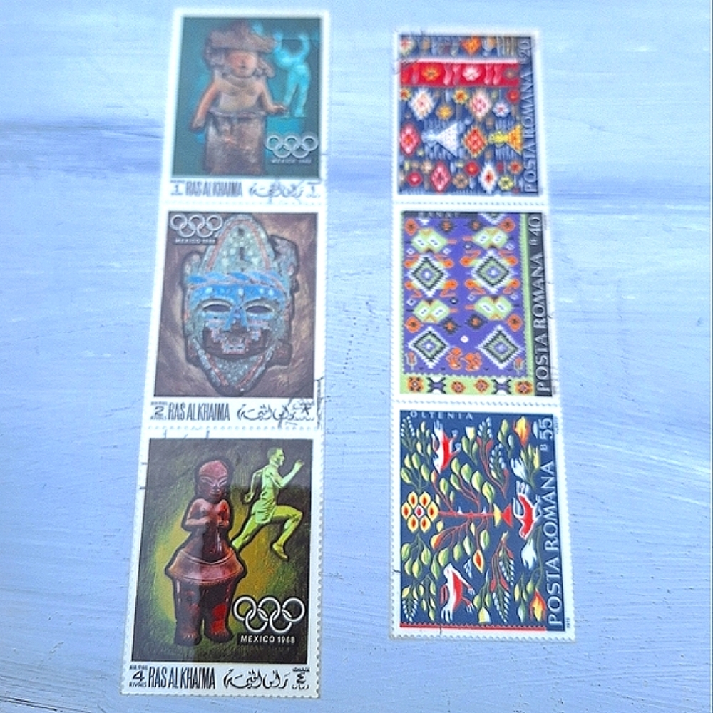 Vintage Bookmark Stamps Olympics 1968 Laminated Collectible Stamp Set of 6